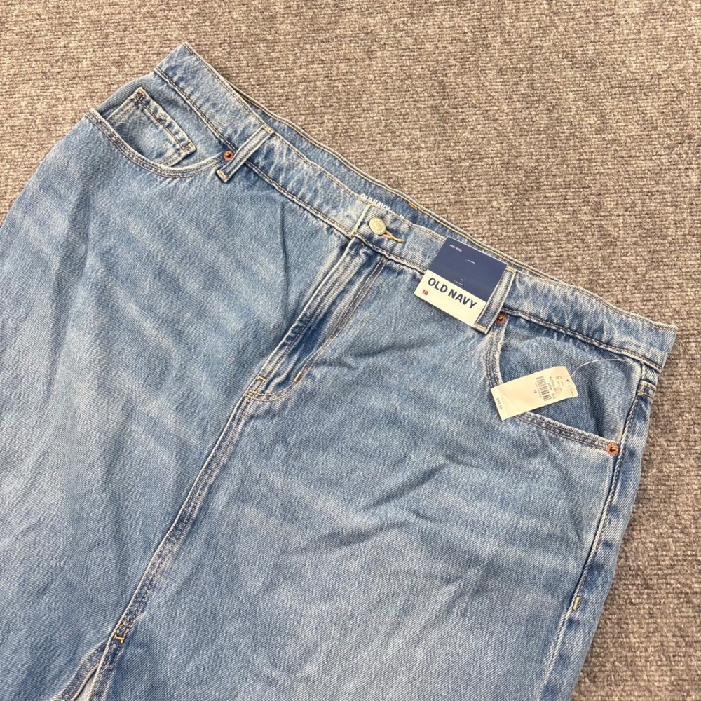 Old Navy Denim Maxi Skirt 18 Light Wash Mid‎ Rise Front Slit nwt Women's